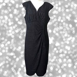 Alfani faux wrap black sparkly shimmery dress cap sleeves stretchy size 16 NWT